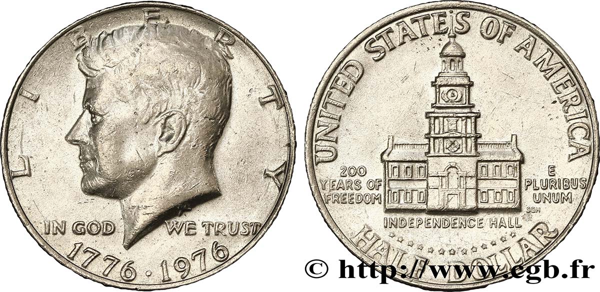 VEREINIGTE STAATEN VON AMERIKA 1/2 Dollar Kennedy / Independence Hall bicentennaire 1976 Philadelphie VZ 