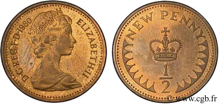 UNITED KINGDOM 1/2 New Penny Elisabeth II 1980  MS 