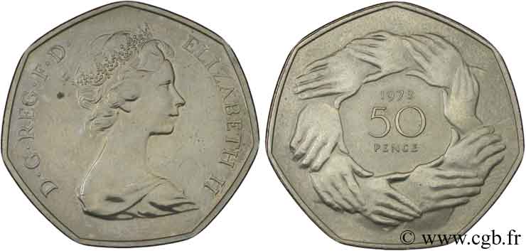 UNITED KINGDOM 50 Pence Elisabeth II / entrée dans la Communauté économique européenne 1973  AU 