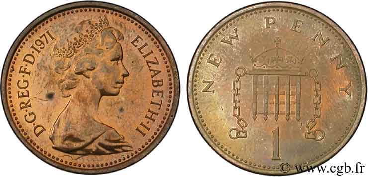 VEREINIGTEN KÖNIGREICH 1 New Penny Elisabeth II 1971  fST 