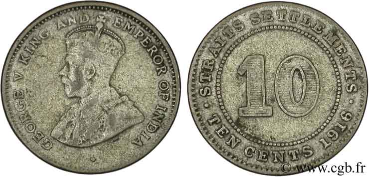 MALASIA - COLONIAS DEL ESTRECHO 10 Cents Straits Settlements Georges V 1916  BC+ 