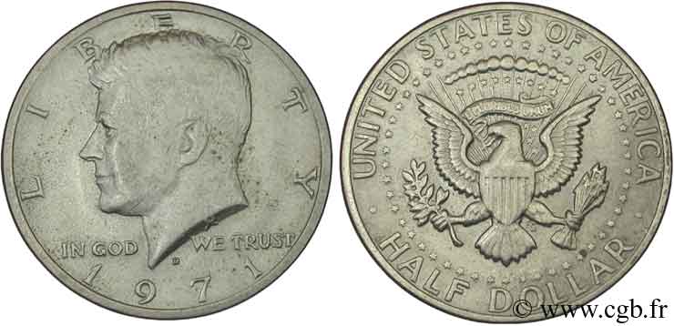 UNITED STATES OF AMERICA 1/2 Dollar Kennedy 1971 Denver AU 