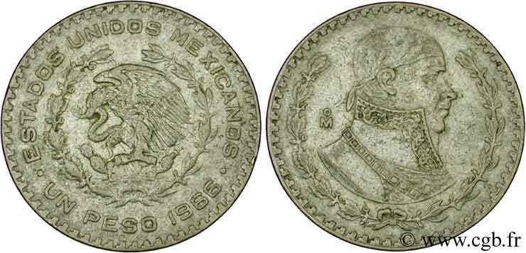 MEXICO 1 Peso Jose Morelos y Pavon / aigle 1966 Mexico XF 