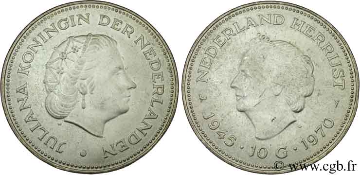 NIEDERLANDE 10 Gulden 25e anniversaire de la libération 1970 Utrecht VZ 