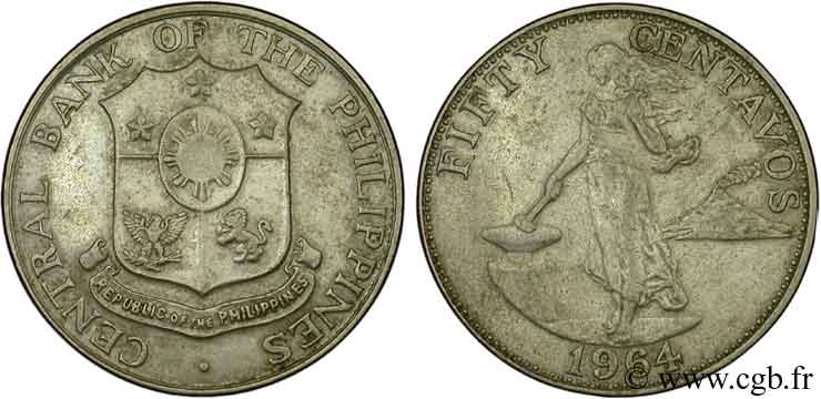 PHILIPPINES 50 Centavos emblème 1964  XF 
