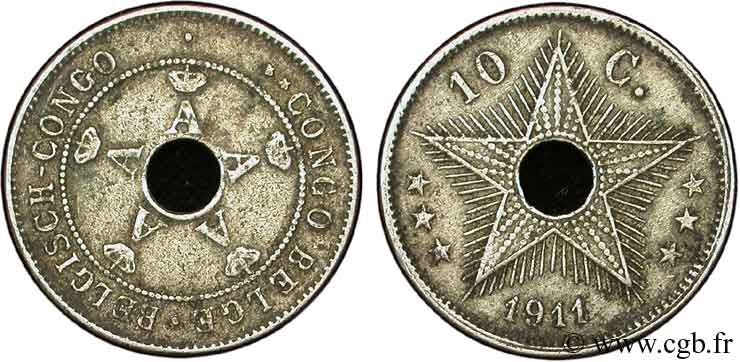 BELGIAN CONGO 10 Centimes 1911  XF 