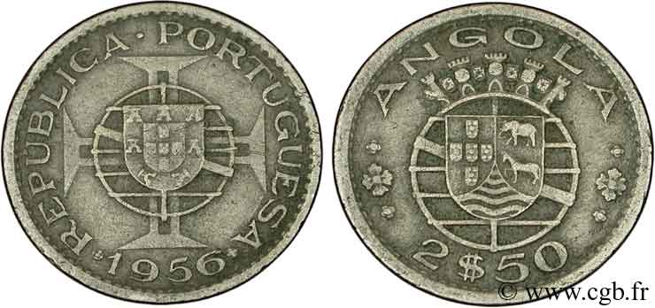 ANGOLA 2 1/2 Escudos emblème du Portugal 1956  MBC+ 