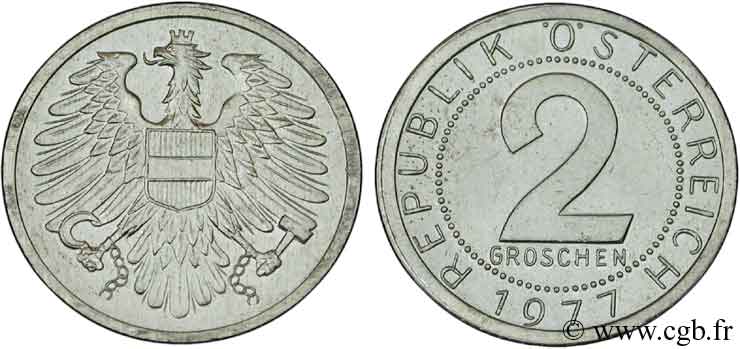 AUSTRIA 2 Groschen aigle 1977  SC 