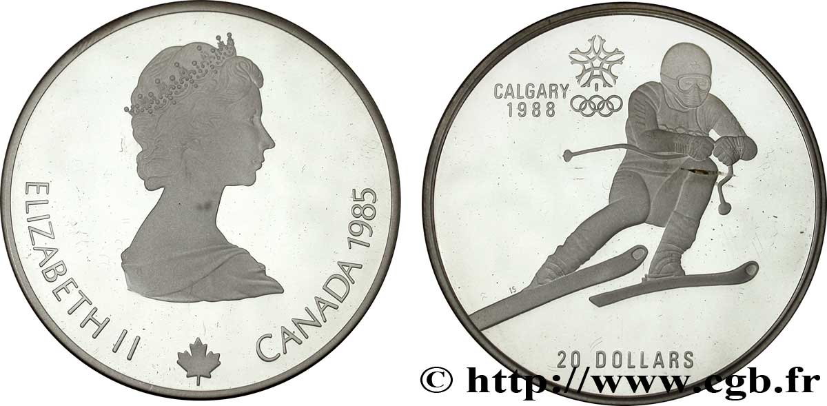 CANADá
 20 Dollars BE JO d’hiver Calgary 1988 Elisabeth II / Ski de descente 1985  FDC 