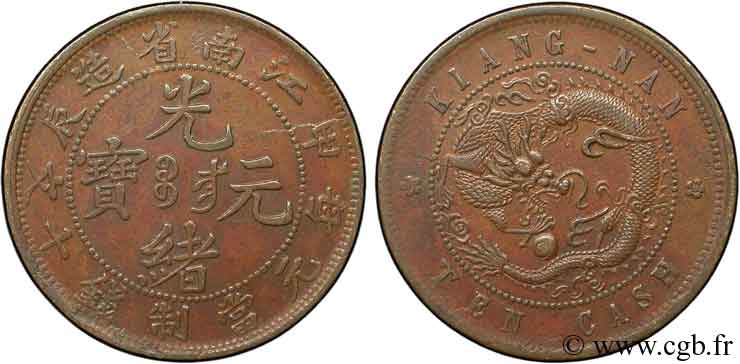 REPUBBLICA POPOLARE CINESE 10 Cash province de Kiang-Nan empereur Kuang Hsü 1902 Nankin SPL 