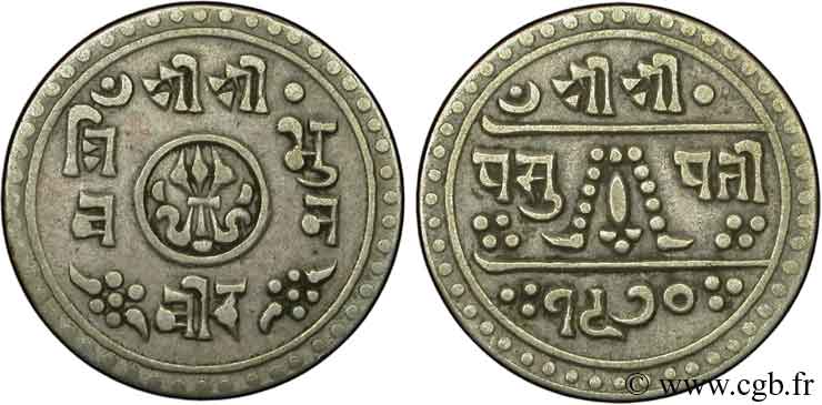 NEPAL 1/2 Mohar règne de Tribhuvana Bir Bikram VS1970 1913  BC+ 