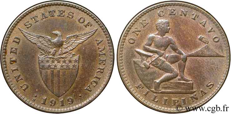 PHILIPPINES 1 Centavo - Administration Américaine forgeron et Mont Mayon 1919 San Francisco - S XF 