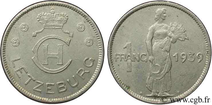 LUXEMBOURG 1 Franc moissonneuse 1939  XF 