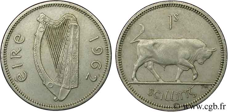 IRLANDA 1 Shilling harpe / taureau 1962  EBC 