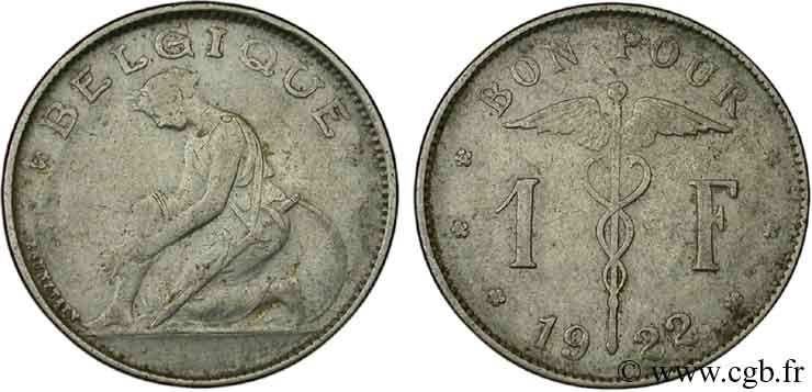 BELGIUM Bon pour 1 Franc légende française 1922  XF 