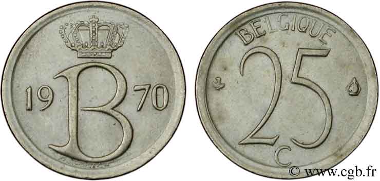 BELGIUM 25 Centimes légende française,frappe monnaie 1970  AU 