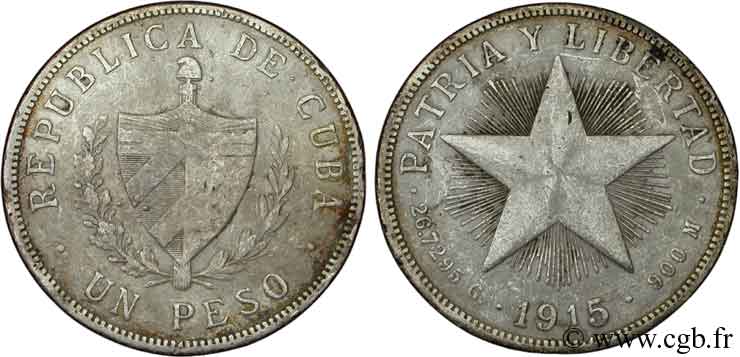 CUBA 1 Peso emblème / étoile 1915  BC 