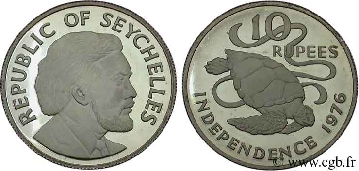 SEYCHELLEN 10 Rupees BE Président Mancham / tortue 1976  ST 