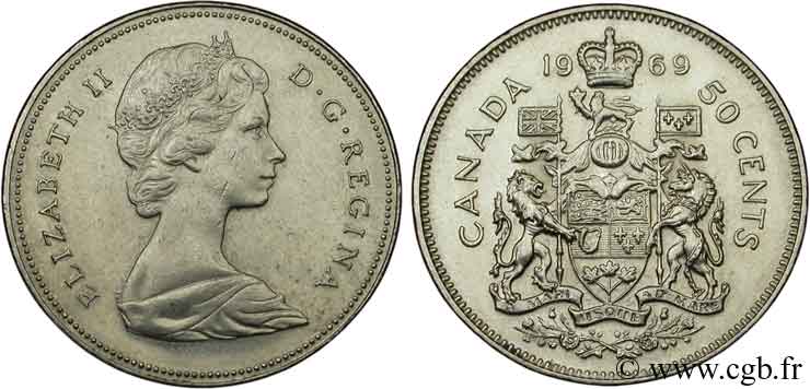CANADA 50 Cents Elisabeth II / armes du Canada 1969  AU 