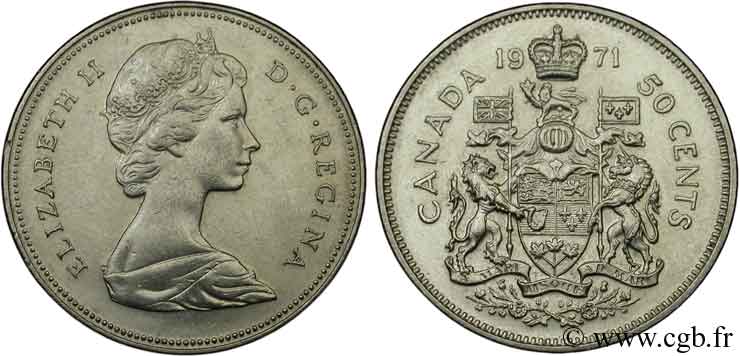 CANADA 50 Cents Elisabeth II / armes du Canada 1971  AU 