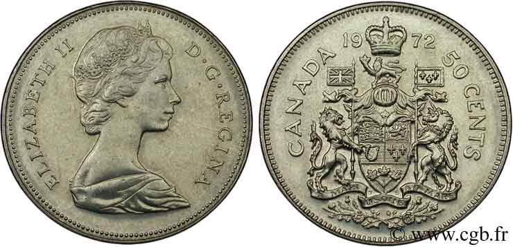 CANADA 50 Cents Elisabeth II / armes du Canada 1972  AU 