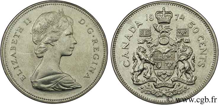 CANADA 50 Cents Elisabeth II / armes du Canada 1974  AU 