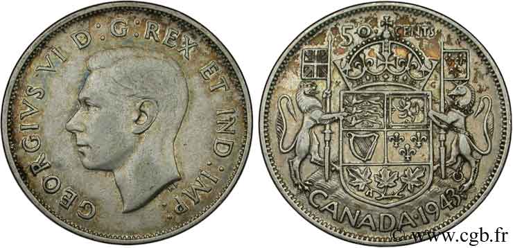 KANADA 50 Cents Georges VI emblème 1943  SS 