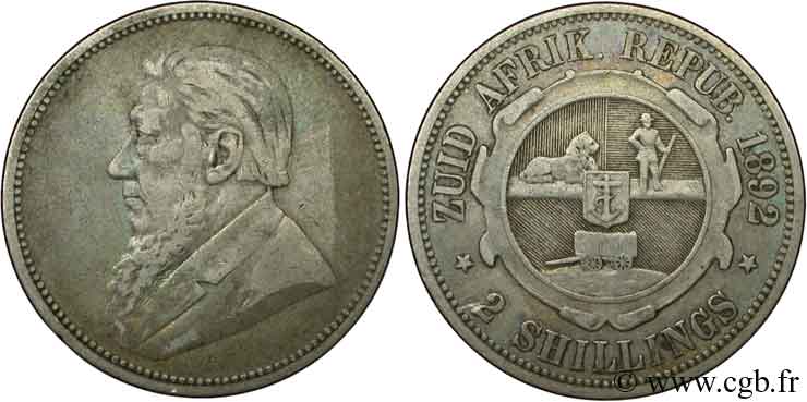 SüDAFRIKA 2 Shillings président Kruger 1892  VZ 