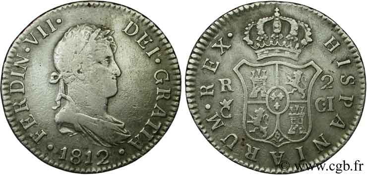 ESPAÑA 2 Reales Ferdinand VII 1812 Cadix BC+ 