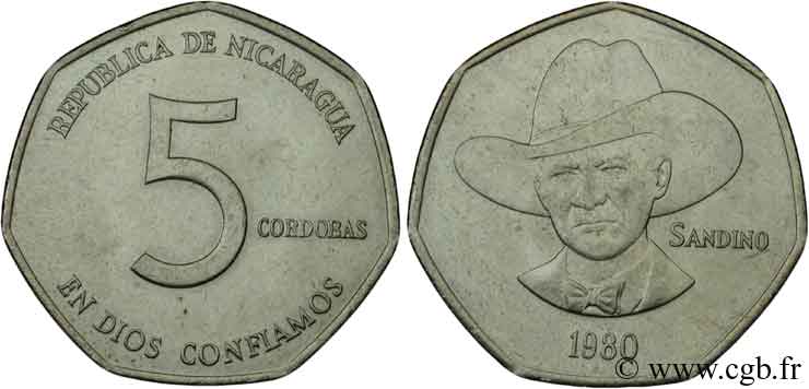 NICARAGUA 5 Cordobas Sandino 1980  SPL 
