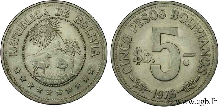 BOLIVIEN 5 Pesos Bolivianos paysage andin 1976  VZ 