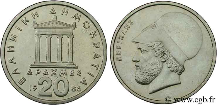 GREECE 20 Drachmes Périclès 1986  MS 