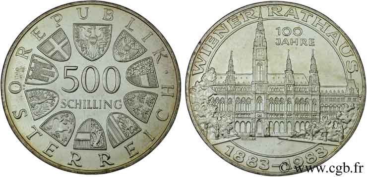 AUSTRIA 500 Schilling centenaire de l’hôtel de ville de Vienne 1983  MS 