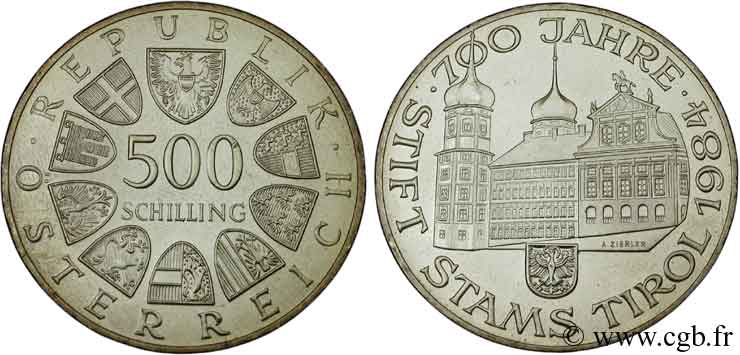 AUTRICHE 500 Schilling 700e anniversaire de la fondation du Stift Stams dans le Tyrol 1984  SPL 
