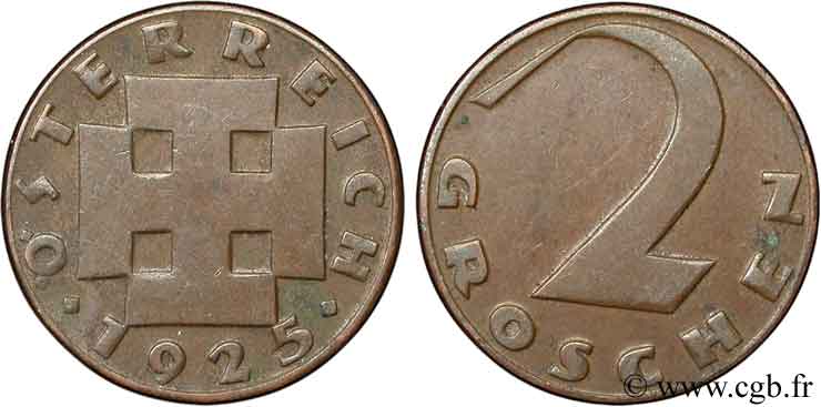 AUSTRIA 2 Groschen croix potencée 1925  BB 
