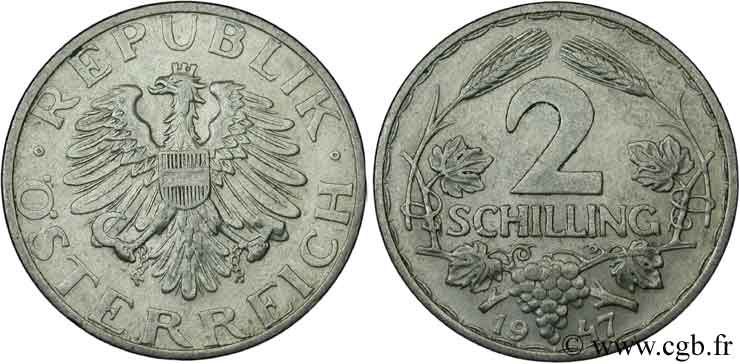 AUSTRIA 2 Schilling aigle 1947  AU 
