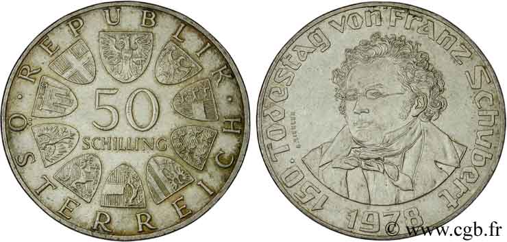AUSTRIA 50 Schilling 150e anniversaire de la mort de Franz Schubert 1978  AU 