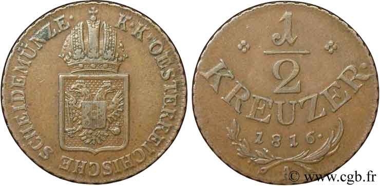 AUSTRIA 1/2 Kreuzer emblème 1816 Vienne EBC 