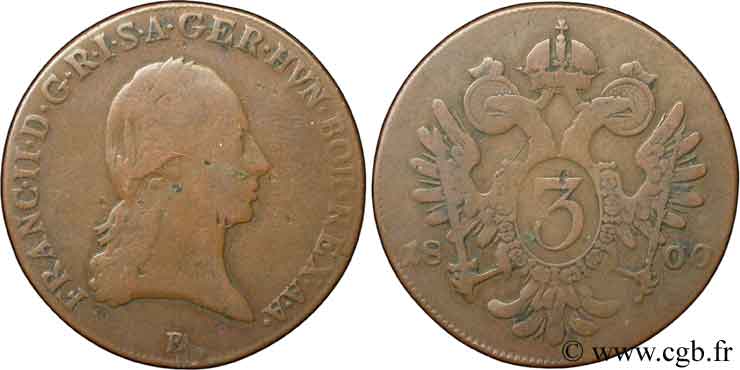 ÖSTERREICH 3 Kreuzer François II / aigle bicéphale 1800 Kremnitz - B S 