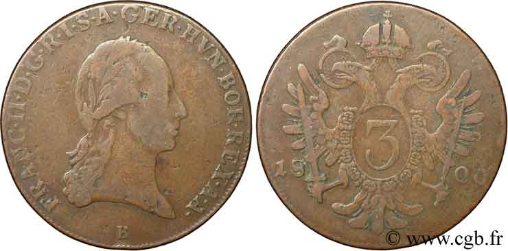 AUSTRIA 3 Kreuzer François II / aigle bicéphale 1800 Kremnitz - B VF 