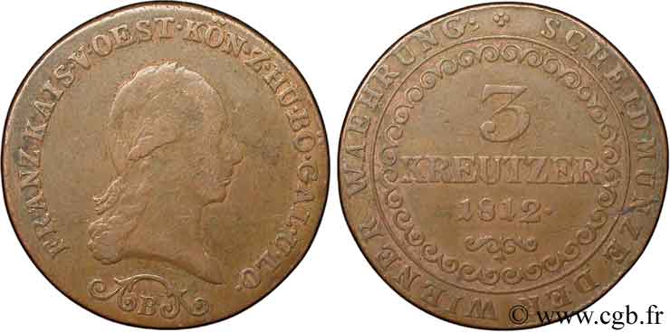 AUSTRIA 3 Kreuzer François Ier 1812 Kremnitz - B VF 