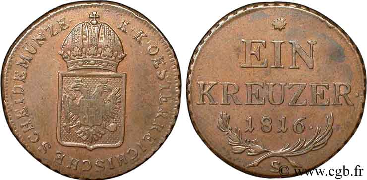 AUSTRIA 1 Kreuzer emblème 1816 Schmollnitz - S EBC+ 