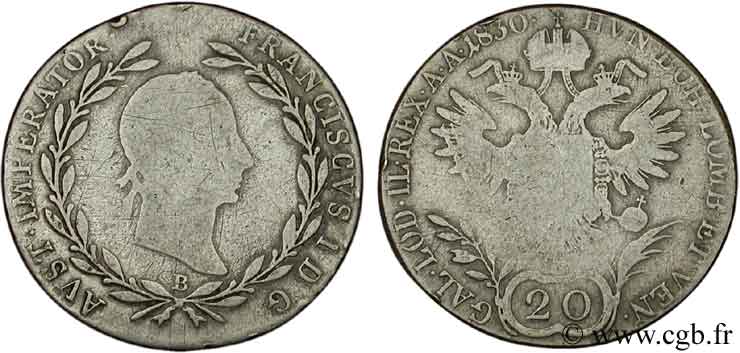 AUSTRIA 20 Kreuzer empereur François Ier / aigle bicéphale 1830 Kremnitz - B BC 
