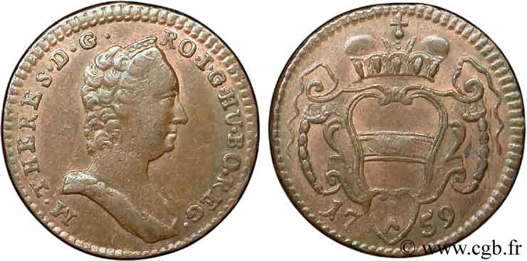 AUSTRIA 1 Pfennig Marie-Thérèse, buste jeune au diadème 1759  XF 
