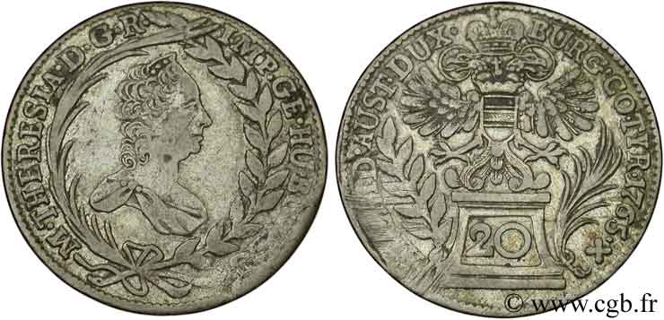 AUSTRIA 20 Kreuzer Marie-Thérèse / aigle bicéphale 1765 Vienne VF 