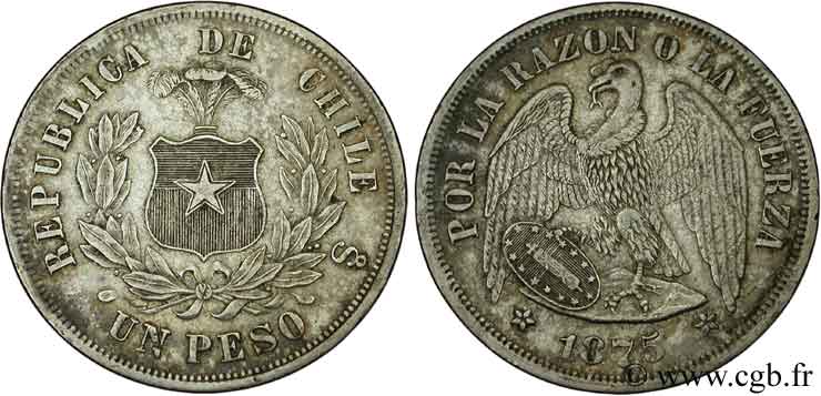 CHILE
 1 Peso condor 1875 Santiago MBC+ 