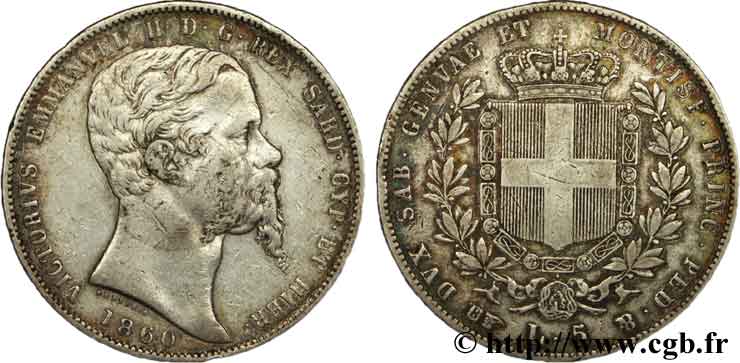 ITALIEN - KÖNIGREICH SARDINIEN 5 Lire Victor Emmanuel II, roi de Sardaigne 1860 Turin S 