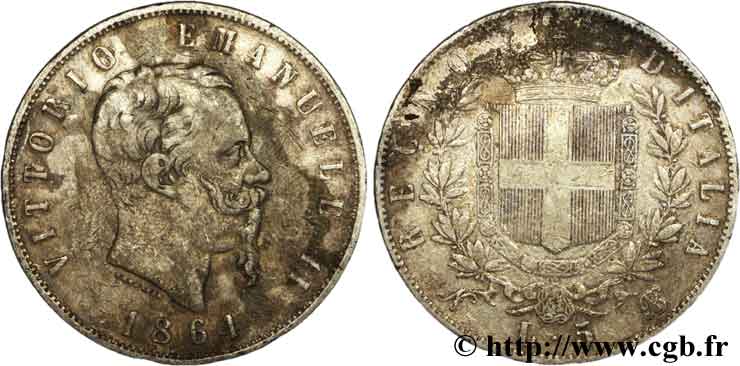 ITALIEN 5 Lire Victor Emmanuel II 1864 Naples - N S 