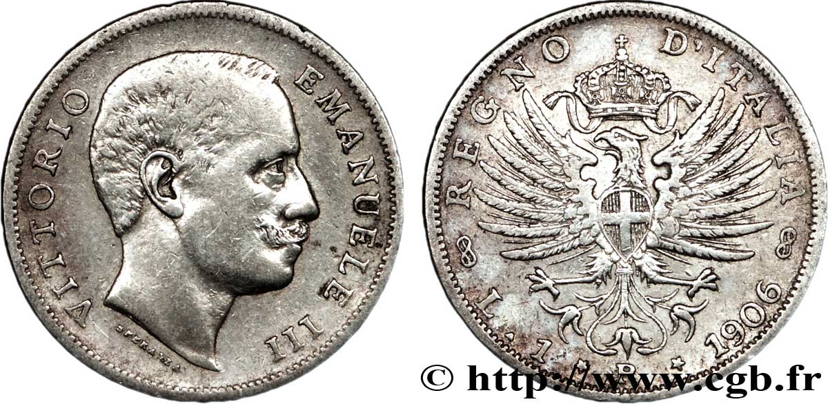 Aigle Série 3 Monnaies Royaume D'Italie 1 Lira Aigle 1902 1906 