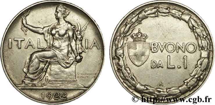 ITALY 1 Lira (Buono da L.1) Italie assise 1922 Rome - R XF 